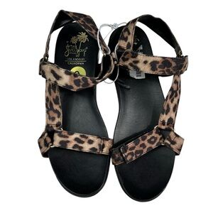 Jelly Pop Black & Leopard Print Platform Comfort Sandals NWT Velcro Close Size 9